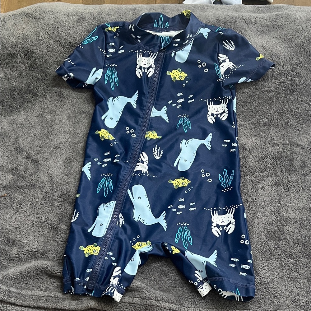 Carter's Navy Blue Whale & Crab One-Piece Swim Rashguard